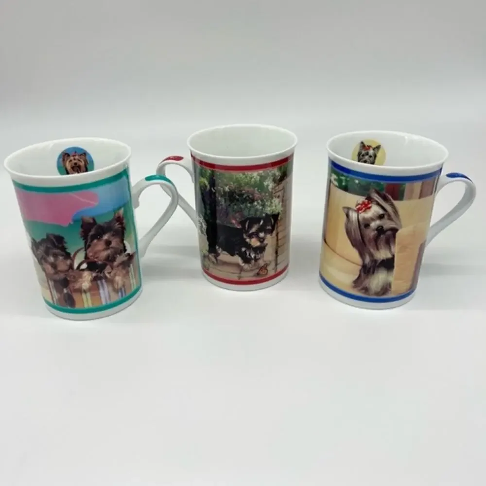 Porcelain Yorkie dog 3 mugs Collector set